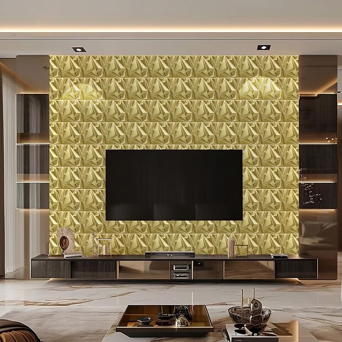 STICKGOO Gold 3D Wall Panels for Interior Wall Decor, 12''x12'', 33 Pack | PVC Lightning Diamond Design, Accent Wall Paneling for Bedroom, Gaming, Living Room, TV Background Decor, Cover 32.Sq.Ft - Image 8
