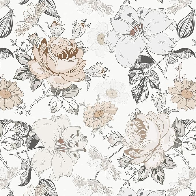 Hopepak 15.5''x787'' Floral Peel and Stick Wallpaper Modern Contact Paper Vinyl Self Adhesive Removable Wall Paper for Bedroom Nursery Living Room Mural Decorative by Hopepak