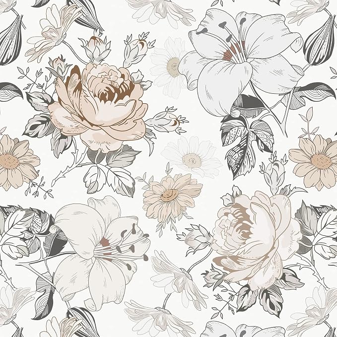 Hopepak 15.5'' x 197'' Floral Wallpaper Peel and Stick Modern for Bedroom Self Adhesive Removable Eco-Friendly Contact Paper Waterproof for Bathroom Living Room Shelf Drawers Decoral Vinyl Roll by Hopepak