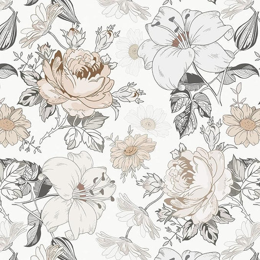 Hopepak Floral Peel and Stick Wallpaper for Bedroom Modern Farmhouse Flower Wall Paper Self Adhesive Removable Contact Paper for Cabinets Bathroom Nursery Shelf Drawer 15.5'' x 78.7'' by Hopepak
