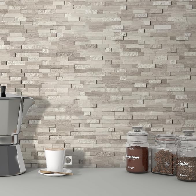 SUNWINGS 5-Sheet Peel and Stick Mosaic Natural 3D Stone Self Adhesive Marble Tiles, 11.5" x 10.7" Stick on Backsplash for Kitchen Bathroom Fireplace Vanity, Mixed Tan - Image 4