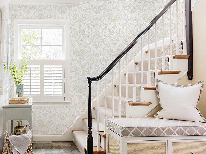 Peel and Stick Wallpaper for Bedroom Beige and White Damask Waterproof - Image 8