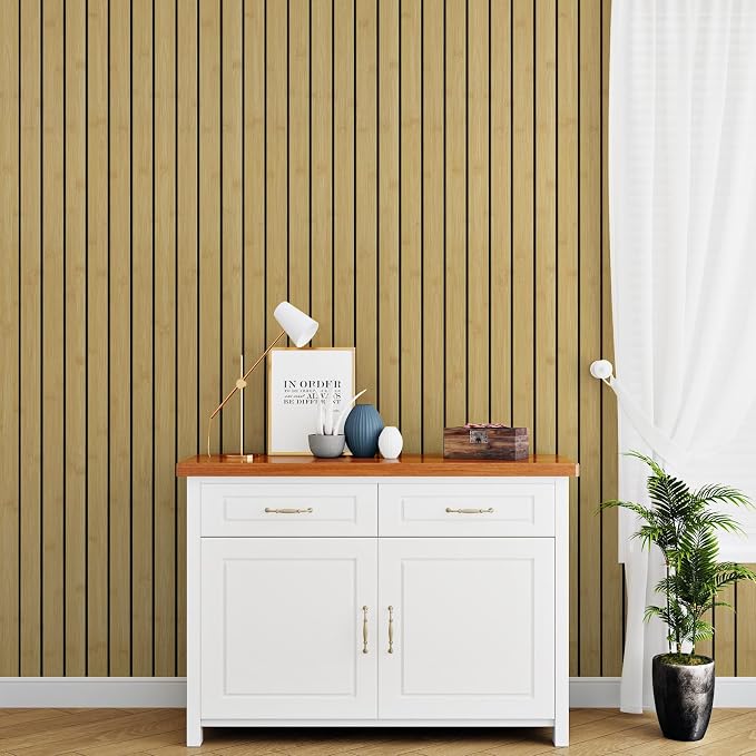 Wallercity Brown Wood 3D Wall Panels Textured Wood Slat Acoustic Paneling | 11.8"x197" Self Adhesive Fluted Wooden Panel Wall Decor Waterproof Slatted Paneling Wallpaper for Living Room Ceiling Studio - Image 3