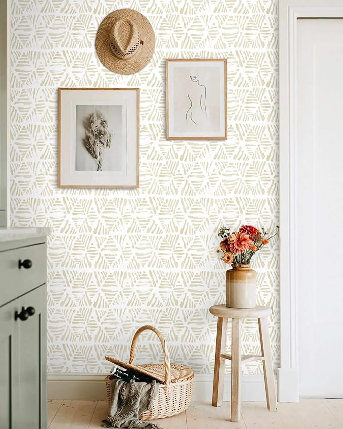 Heroad Boho Peel and Stick Wallpaper Beige Contact Paper 17.3''x196'' Geometric Wall Paper Modern Removable Self Adhesive Wallpaper for Bathroom Bedroom Kitchen Cabinet Waterproof Decor Vinyl Roll - Image 3