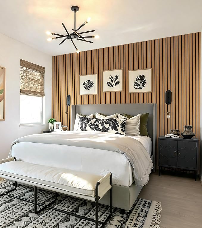 Safiyya 3-Piece 3D Thick Wood Slat Wall Panels for Interior Wall Decor 15.7 "x35.4", Self-Adhesive Acoustic Wall Panels for Stylish Decor and Noise Reduction, Teak - Image 4