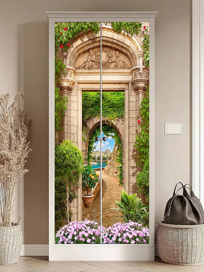 artfanke 3D Beautiful Garden Arch Peel and Stick Door Sticker 30.3"x78.7"-Self-Adhesive Door Murals Wallpaper - Wall Decal for Living Room Bedroom Decor (2 Sheets/Set) - Image 6