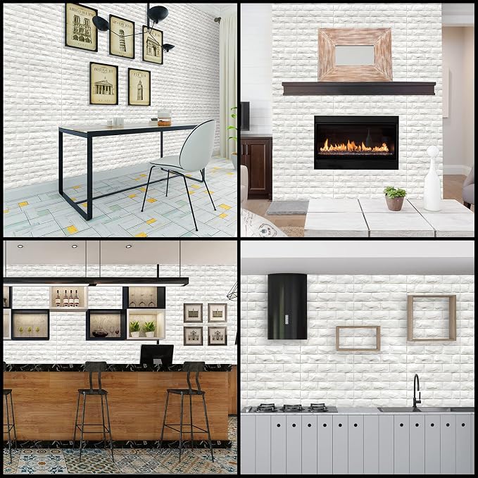 3D Wall Panels Peel and Stick 11PCS White Foam Brick Wallpaper for Bedroom Faux Stone Wall Panel Self-Adhesive Wallpaper (11PCS-10.65 Sq Ft, White) - Image 4