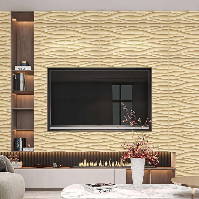 STICKGOO Wave 3D Wall Panels, Light Oak, 19.7''x19.7'', Pack of 12 | PVC Accent Wall Panels for Interior Wall Decor, Living Room, Bedroom Hotel Office, Cover 32.4 Sq.Ft - Image 2