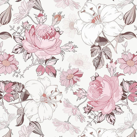 Hopepak 16.1''x394'' Floral Peel and Stick Wallpaper Modern Pink Contact Paper Removable Self Adhesive Wall Paper for Bedroom Bathroom Cabinets Decor Waterproof Vinyl by Hopepak
