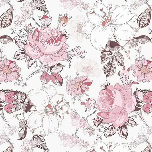 Hopepak Floral Peel and Stick Wallpaper Modern Pink Wall Paper Self Adhesive Removable Contact Paper for Girls Bedroom Cabinets Bathroom Nursery Home Decoration 16.1'' x 118'' by Hopepak
