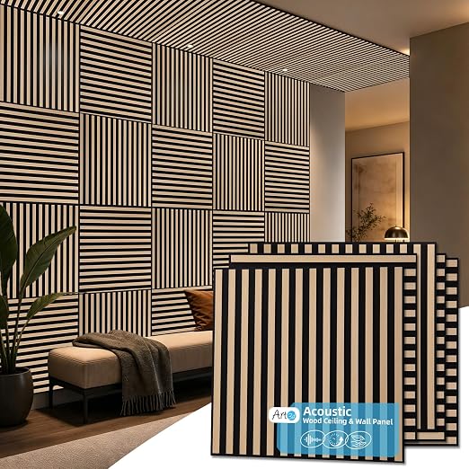 Art3d 12-Pack Acoustic Slat Panel & Ceiling Tile, 2 x 2 ft, Natural Oak | Crack-Resistant, Scratch-Resistant, Eco-Friendly, Durable, Grid Compatible, Ideal for Living Room, Bedroom & Home DIY Upgrade by Art3d