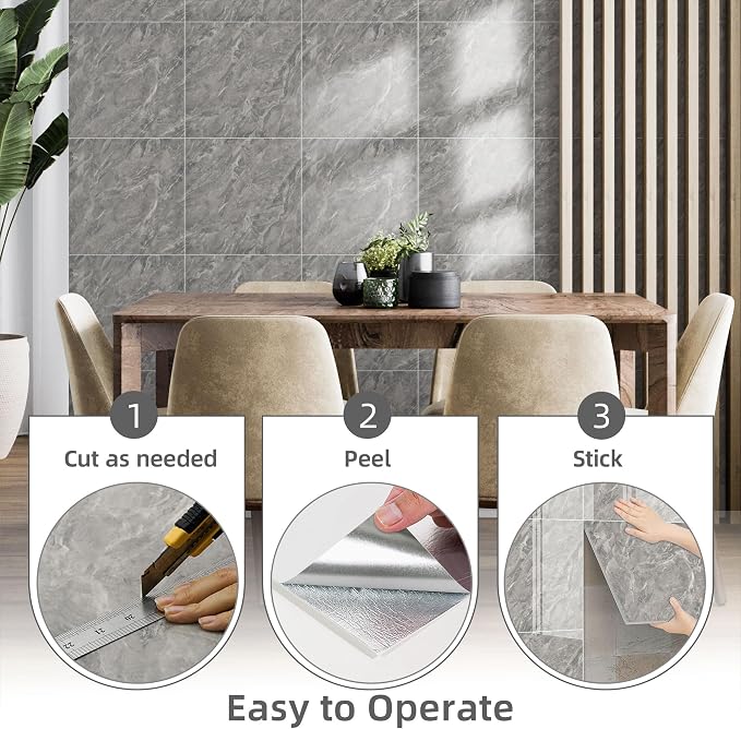 Vieshful 20pcs Peel and Stick Backsplash Tile，12"x12" Self Adhesive Marble Tile for Wall, PVC Waterproof Shower Wall Panels, Back Splash Stick on Tiles for Kitchen Bathroom Living Room, Not Real Tile - Image 6