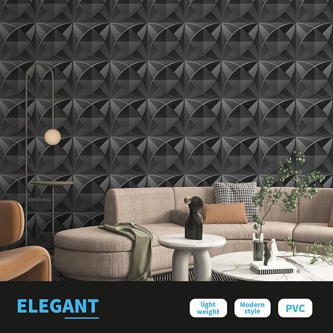 Art3d Waterproof 3D Textured PVC Decorative Wall Panels, 33-Pack, Black | Cover 32 Sq. Ft, Break-Proof, Scratch Resistant, Glue-Up, Anti-Sag, Ideal for Interior Wall Decor, Living Room, Bedroom - Image 2
