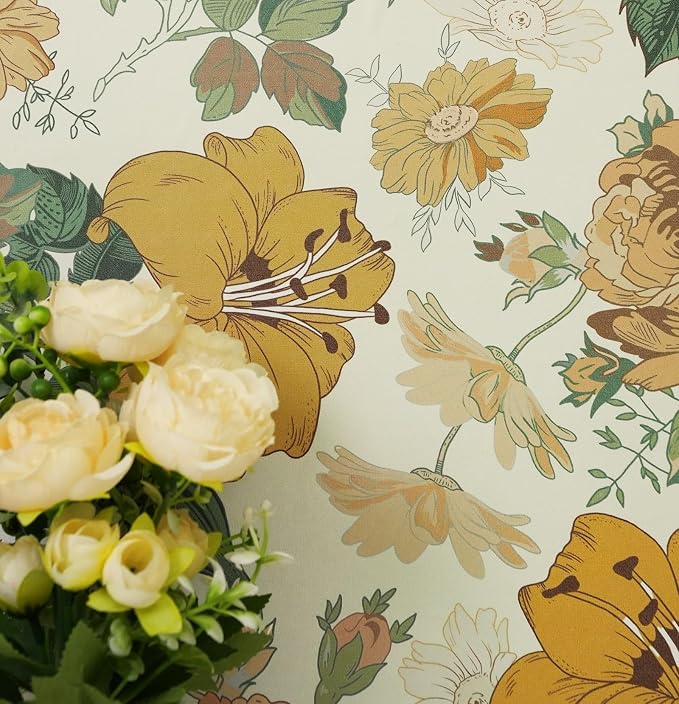 Hopepak Yellow Floral Peel and Stick Wallpaper Modern Flower Contact Paper 16.1'' x 118'' Self Adhesive Removable Waterproof Wall Paper for Bedroom Cabinets Living Room Decor - Image 2