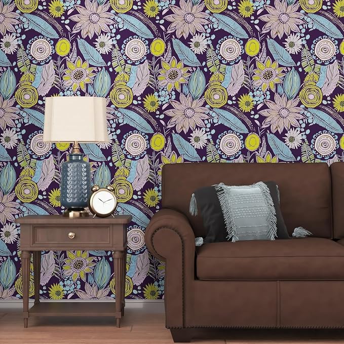 Laatse Boho Wallpaper Peel and Stick 17.5"x393",Purple Contact Paper | Self Adhesive/Removable/Waterproof/Thick Vinyl Wall Paper for Bathroom Bedroom Shelf Cabinet Drawer,Prepasted,Easy Peel - Image 6