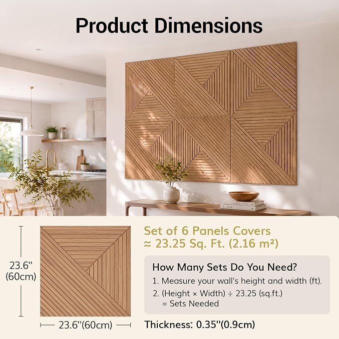 TONOR Acoustic Wall Panels Peel and Stick, 6 Pack 23.6''x23.6''-23.25 sq.ft. High-Density Acoustic Wood Panels Alternative. Soundproof Wall Panels for Interior Wall Decor, Home, Bedroom, Natural Oak - Image 2