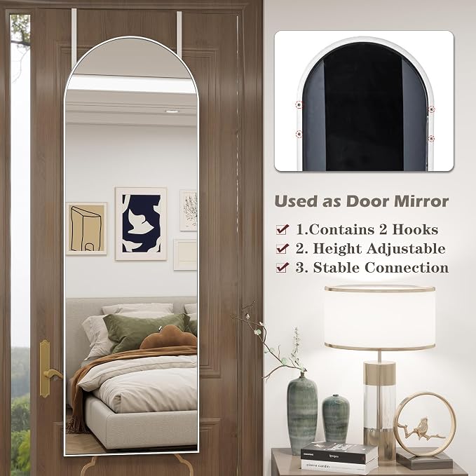 Dewfig 50"x 16" Full Length Door Mirror with Stand, Full Body Mirror, White - Image 4