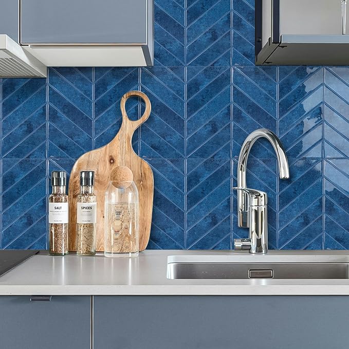 Select 5 Pack Peel and Stick Backsplash Chevron Tiles, 12x12 in, Blue | Extra Thick 3D Wall Panels, Heat & Water Resistant, Easy DIY Kitchen, Bathroom, Laundry, Fireplace & Rental Home Wall Décor - Image 7