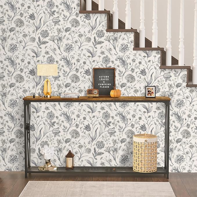 Beige and Black Floral Peel and Stick Wallpaper Floral 17in x 197in | Botanical Wallpaper Vintage Contact Paper Black Flower Removable Wall Paper for Bathroom Bedroom Boho Self Adhesive Vinyl - Image 3