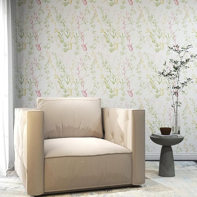 Timeet Floral Wallpaper Peel and Stick Botanical Wildflower Self Adhesive Wall Paper Removable Plant Vine Contact Paper for Living Room Bedroom Accent Decor 17.3" x 120" - Image 7