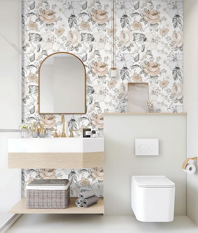 Hopepak Floral Peel and Stick Wallpaper for Bedroom Modern Farmhouse Flower Wall Paper Self Adhesive Removable Contact Paper for Cabinets Bathroom Nursery Shelf Drawer 15.5'' x 78.7'' - Image 3