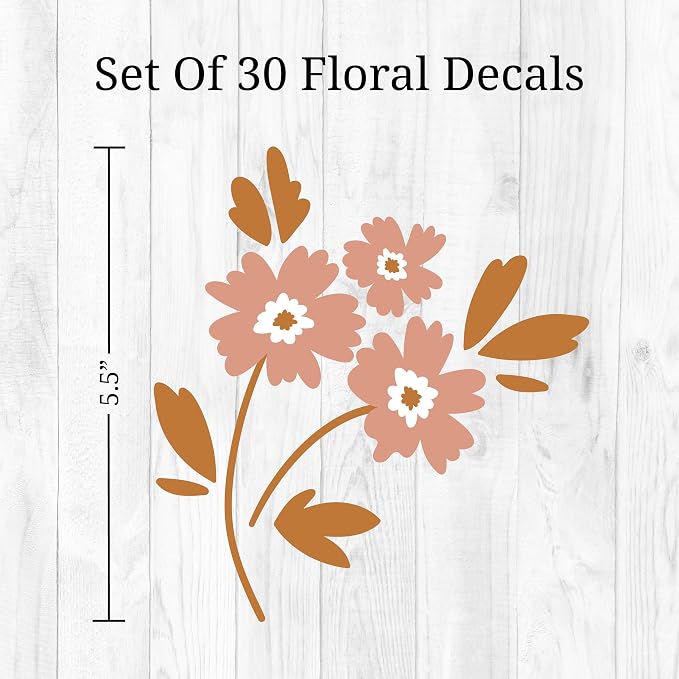 Boho Flower Wall Decals - Set of 30 Vinyl Flower Room Decor Peel and Stick Removable Floral Stickers for Nursery Bedroom Bathroom - Image 3