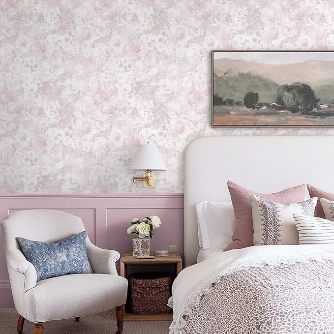 Heroad Pink Peel and Stick Wallpaper Floral Contact Paper Vintage Wall Paper Self-Adhesive Removable Wallpaper for Cabinets Drawers Bedroom Mural Wall Decor Vinyl Roll 17.3''x78.7'' - Image 6