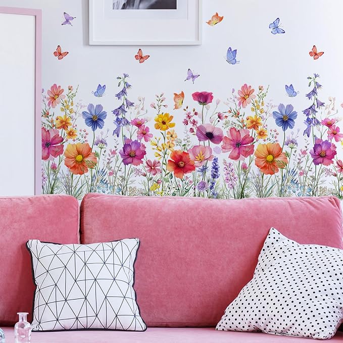 TUOKING Orange Flowers Wall Stickers Decor,Removable Butterfly Wall Murals | Peel and Stick Modern Wall Art Decal Home Decor for Kitchen,Bedroom,Living Room(MS3160) - Image 3