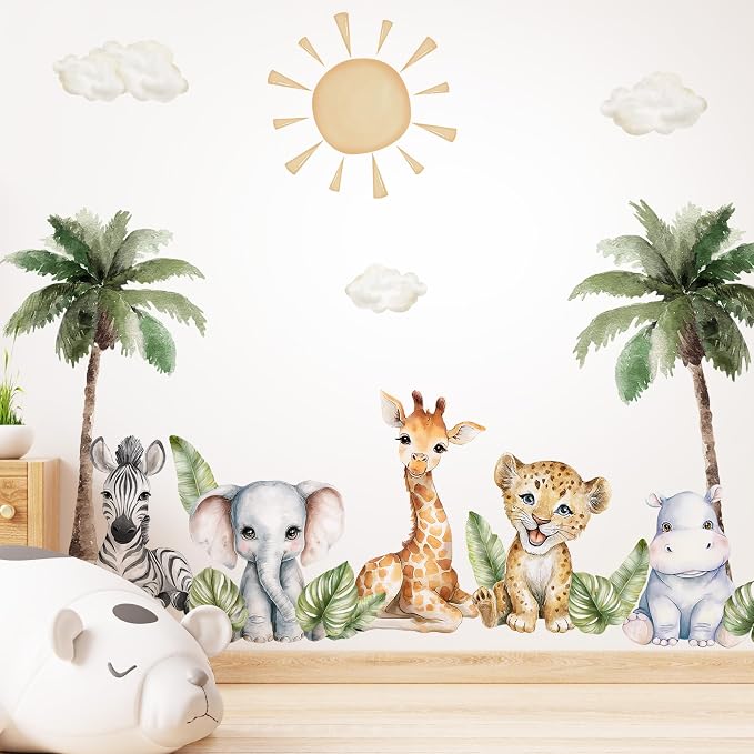 Safari Animals Wall Decal, Peel and Stick Nursery Animals Mural,Jungle Lion, Elephant, Giraffe, Zebra Wall Stickers for Kids, Boys and Girls Room, Bedroom & Toddler Room Decor (Animals Wall Decor 62) by Unknown