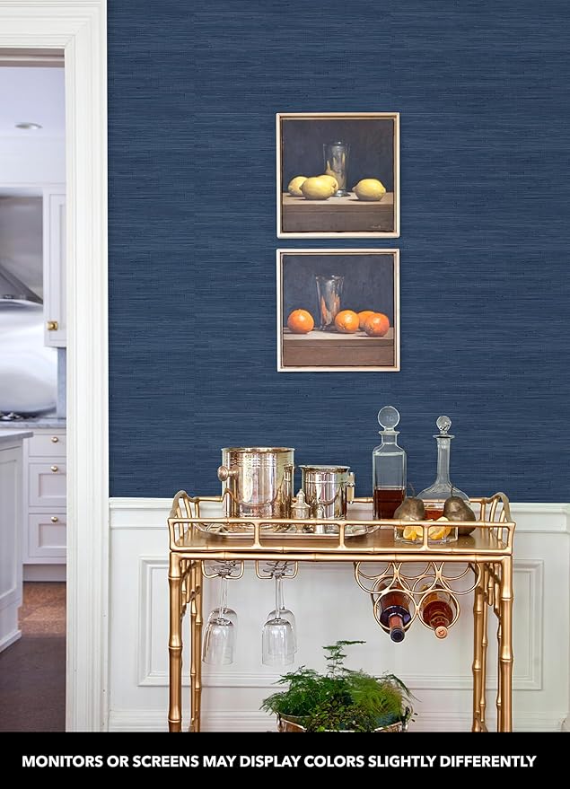 NuWallpaper x Society Social Classic Faux Grasscloth Peel and Stick Wallpaper, Navy Blue - Image 3