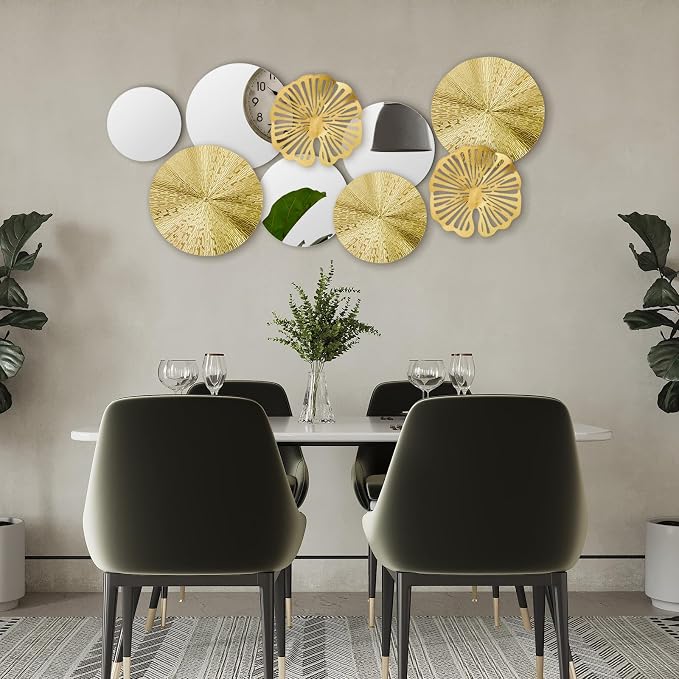 Hicarer 9 Pcs Gold Mirror Wall Decor Round Metal Art Decor Decorative Modern Circle Mirror Wall Art Sculpture Hanging Decorations for Home Living Room Bedroom Office(Gold) - Image 5