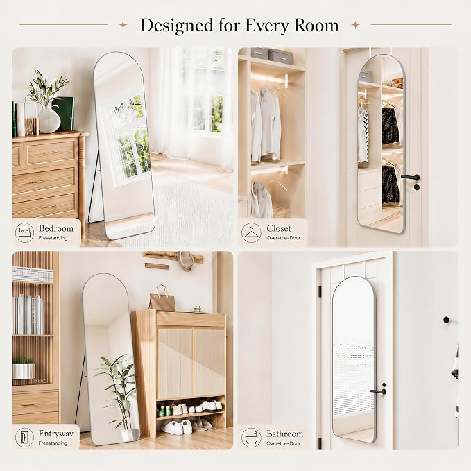 57x20" Full Length Mirror Floor Stand,Over the Door,Wall Mounted Silver - Image 3