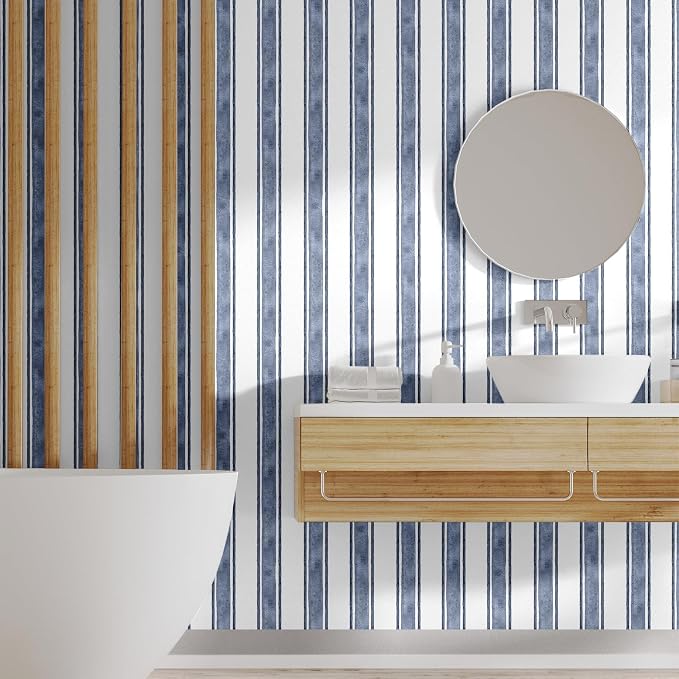 Affrolling Striped Peel and Stick Wallpaper 15.75"x118.11",Navy Blue | Watercolor Self Adhesive Contact Paper, Removable for Bedroom Cabinet Furniture, Cute Decor for Nursery Craft Room DIY - Image 6