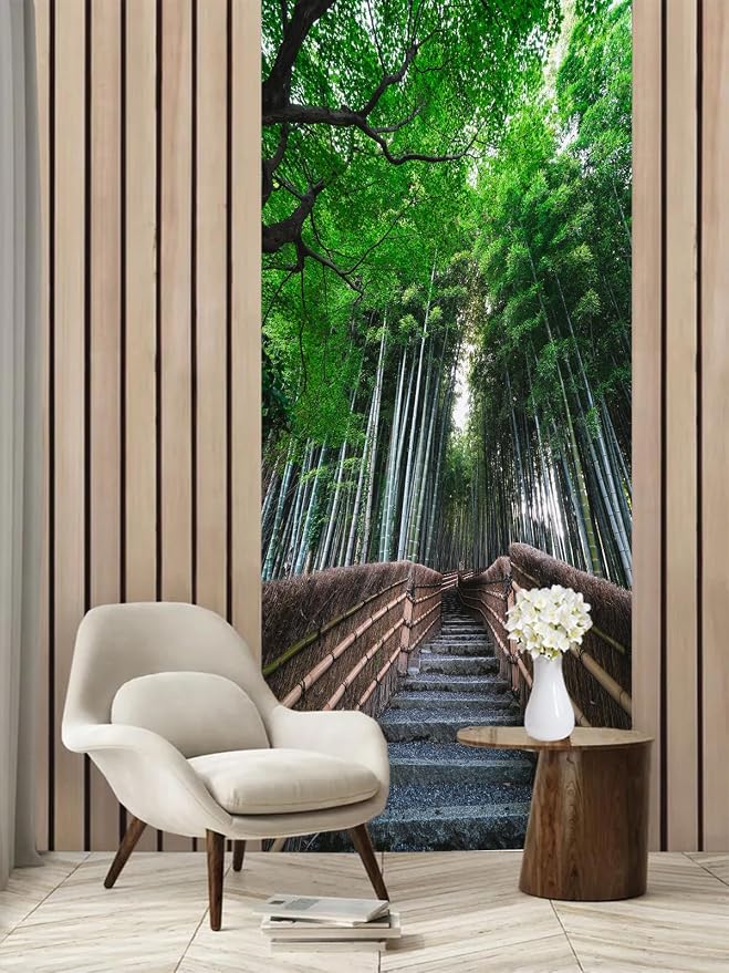 artfanke 3D Peel and Stick Door Murals 33.5"x84.6" - Self-Adhesive Door Wallpaper Stickers -Path in Forest of Bamboo Wall Poster Home Decor(2 Sheets/Set) - Image 2