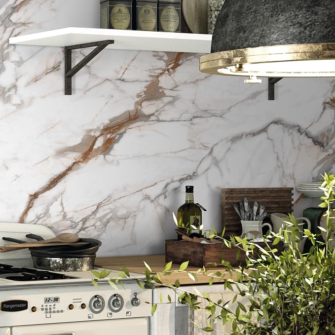 Marble Peel and Stick Waterproof Wall Paneling, 118" x 47" Calacatta Gold Matte Finish Self-Adhesive Backsplash Tile Vinyl Wall Panel for Kitchen Bathroom Wall Decor, Covers 38.75 Sq. Ft. - Image 6