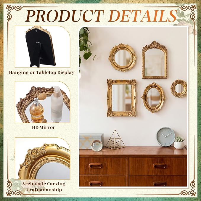 Vintage Mirror Set,10in/8in/7in/4in,Stylish Style,5 Pcs - Image 2