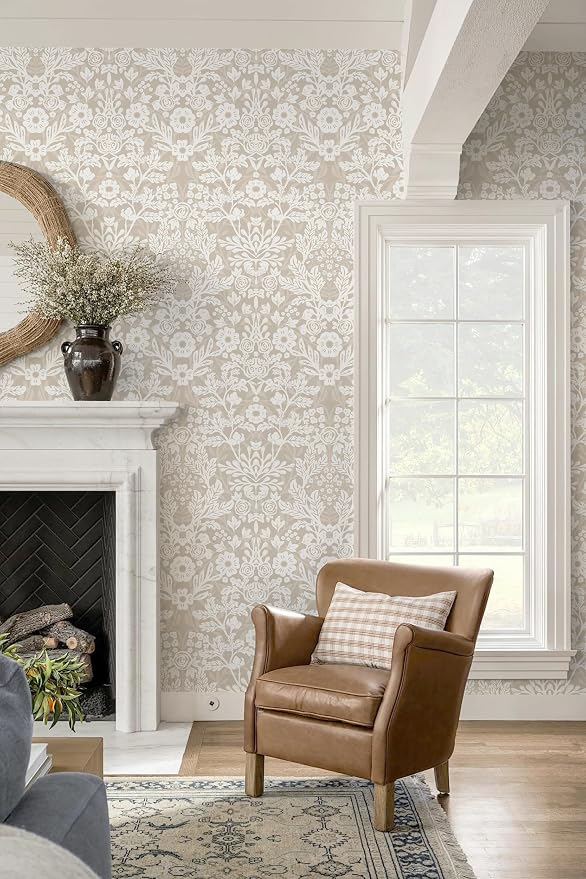 Toduso Peel and Stick Wallpaper Boho Beige Wallpaper Floral Contact Paper Removable Self Adhesive Waterproof Wall Paper for Bathroom Bedroom Living Room Thicken Vinyl Roll 17.3'' x 78.7'' - Image 9