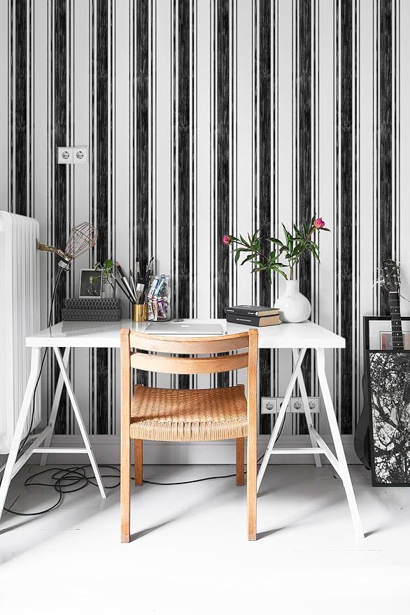 Safiyya Black and White Wallpaper Peel and Stick 17.3"×197" Hand-Painted Striped Contact Paper Modern Wall Paper Vinyl Self Adhesive Removable Wallpaper for Bedroom and Bathroom Kitchen - Image 8