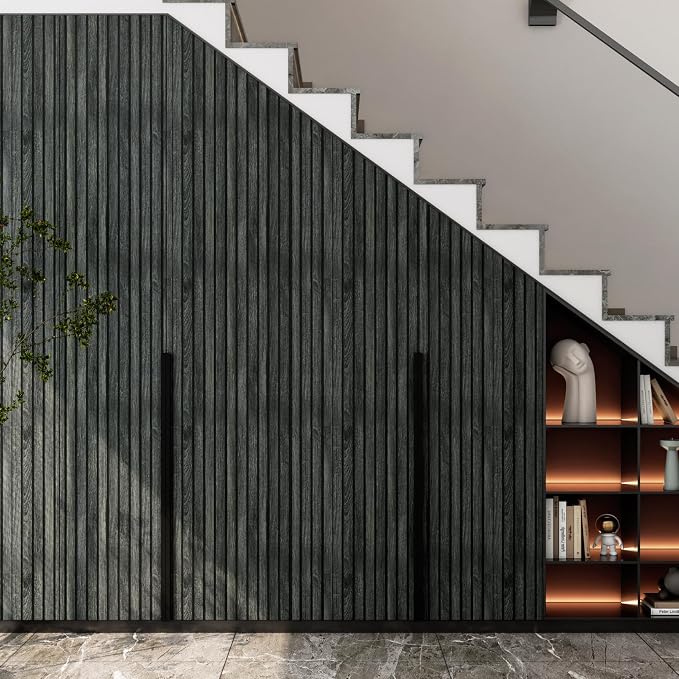 LACHEERY 160 X 24 Inch Black Wood Slat Wall Panel Peel and Stick Wallpaper 3D Wood Panel Wallpaper Peel and Stick Modern Removable Wooden Slat Wall Paneling for Tv Backdrop Accent Paper Vinyl Cover - Image 5
