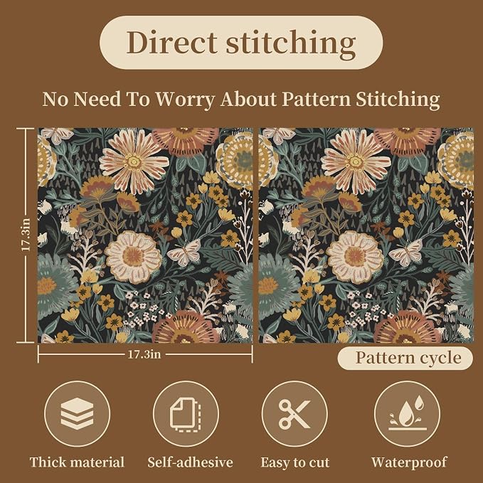 Dimoon Boho Retro Wallpaper Peel and Stick Wallpaper Vintage Floral Contact Paper 17.3''x197'' Dark Black Bohemian Removable Wall Paper Renter Friendly Waterproof Wall Mural Bedroom Bathroom Vinyl - Image 2