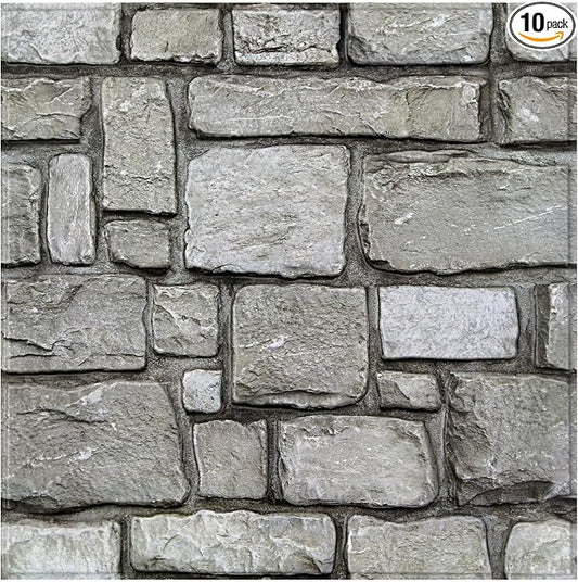 Commomy Faux Stone Peel and Stick Wall Panels | Ultralight Thin PVC Fake Rock Wallpaper DIY Stone Wall Covering Tiles for Kitchen Backsplash,Bedroom (Covers 9.7 sq.ft) by CommomyDecor
