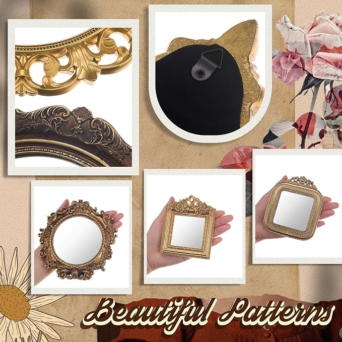 Beeveer 6 Pcs Vintage Gold Wall Mirror Set Luxury Gallery Wall Mirror Decorative Hanging Antique Decor for Living Room Entryway Wedding Bedroom Bathroom Victorian Decor (Baroque,Gold) - Image 3