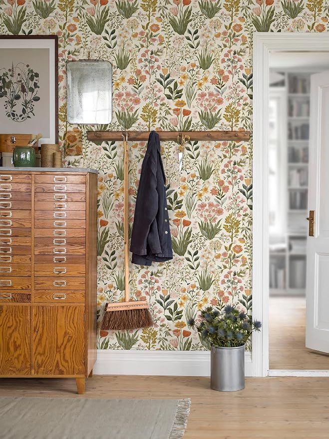 Orainege Floral Peel and Stick Wallpaper Floral Contact Paper Self Adhesive | 16.9in x196.8in Vintage Flower Wallpaper Peel and Stick Flower Contact Paper Botanical Decor for Bedroom Vinyl - Image 7