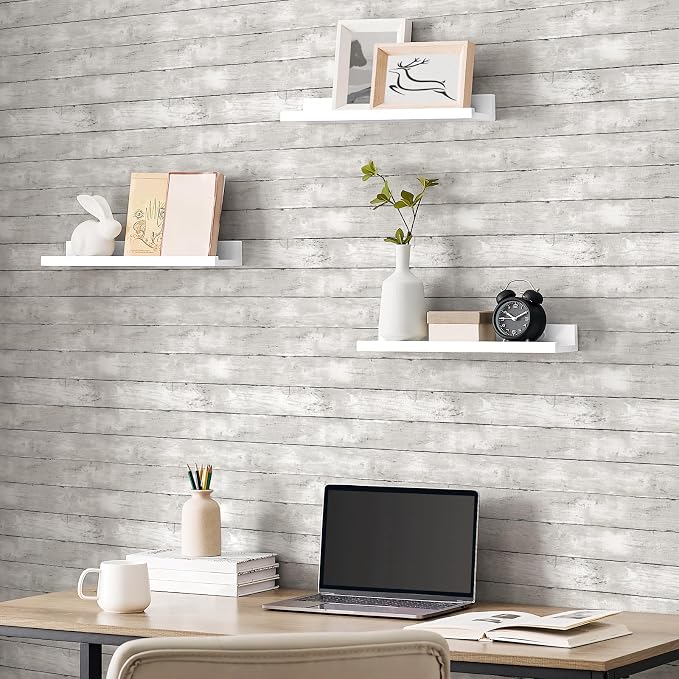 Peel and Stick Wallpaper 17.3" X 472" Vintage White Gray Wood Shiplap Wallpaper Peel and Stick Contact Paper Rustic Removable Self Adhesive Wood Wall Paper for Bedroom Bathroom Cabinets - Image 3