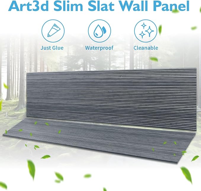 Art3d Fine Bar Slim Slat Wall Panel, 104 x 12 Inch, 4-Pack, Weathered Teak | Lightweight, Wainscoting, Waterproof, Easy to Clean, Sturdy, Glue on, Elegant Style, for Bedroom, Office, Home Improvement - Image 5