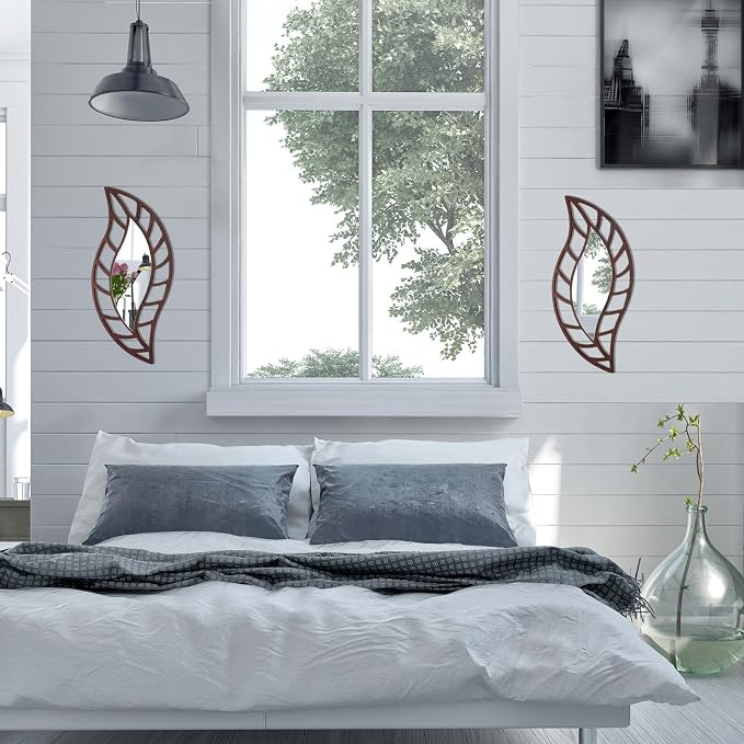 Roowest 2 Pcs Decorative Mirror Wall Decor, Brown - Image 5