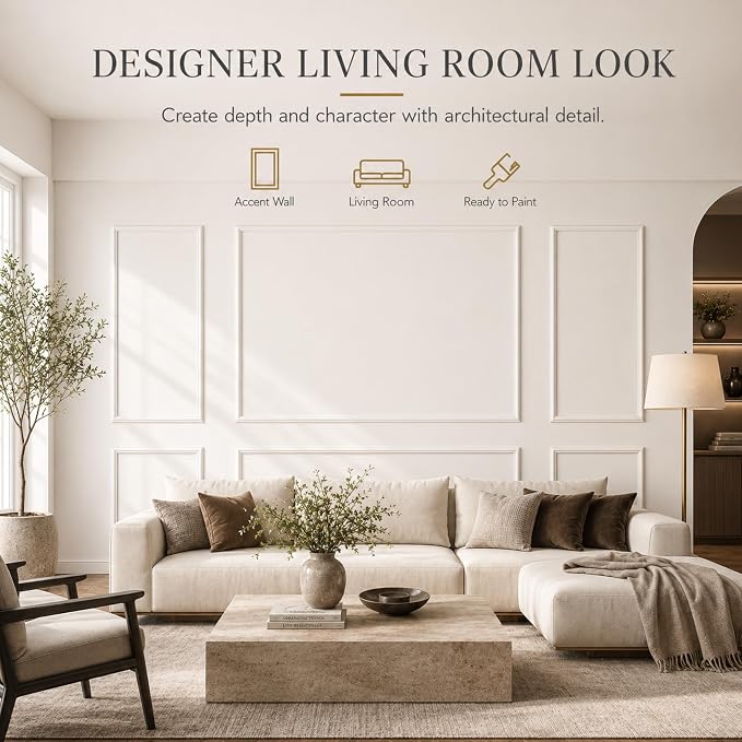 Pre-Cut Wall Molding Kit: Ready to Assemble Paintable Wainscoting Panels | Alternative to Peel-and-Stick Wall Panels,Accent Wall Interior Wall Decor for Living Room, Bedroom, Entryway White 24 PCS - Image 2
