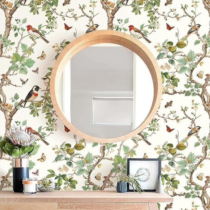 Nukofal Vintage Peel and Stick Wallpaper Bird Contact Paper 16.9inx196.8in | Floral Peel and Stick Wallpaper Floral Bird Wallpaper Boho Self Adhesive Removable Wall Paper for Bathroom Wall Decorative - Image 6