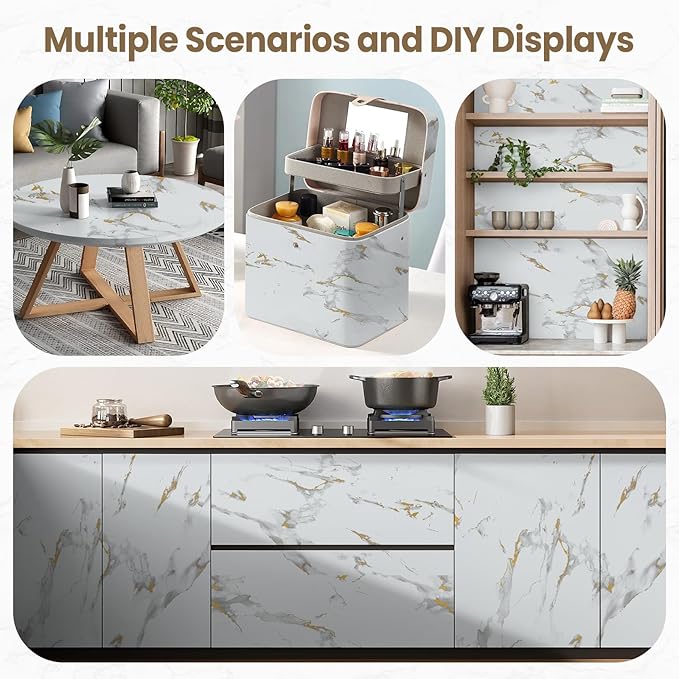 Marble Contact Paper Gold Extra Wide Peel and Stick for Kitchen Countertop | 23.6" x 118" Glossy White Granite Removable Wall Paper for Kitchen Countertop Cabinet Furniture - Image 4