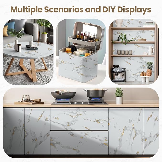Marble Contact Paper Gold Extra Wide Peel and Stick for Kitchen Countertop | 35.4" x 118" Glossy White Granite Removable Wall Paper for Kitchen Countertop Cabinet Furniture - Image 4